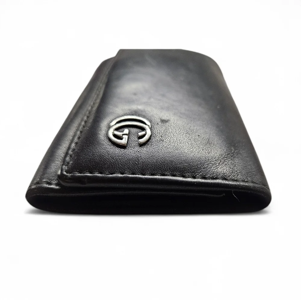 Gucci Leather Key Holder Compact Wallet In Black with Silver GG Monogram Logo